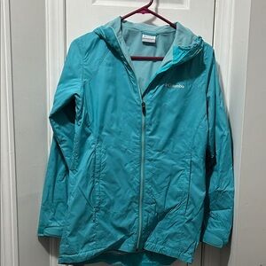 Columbia Teal Hooded Windbreaker Jacket